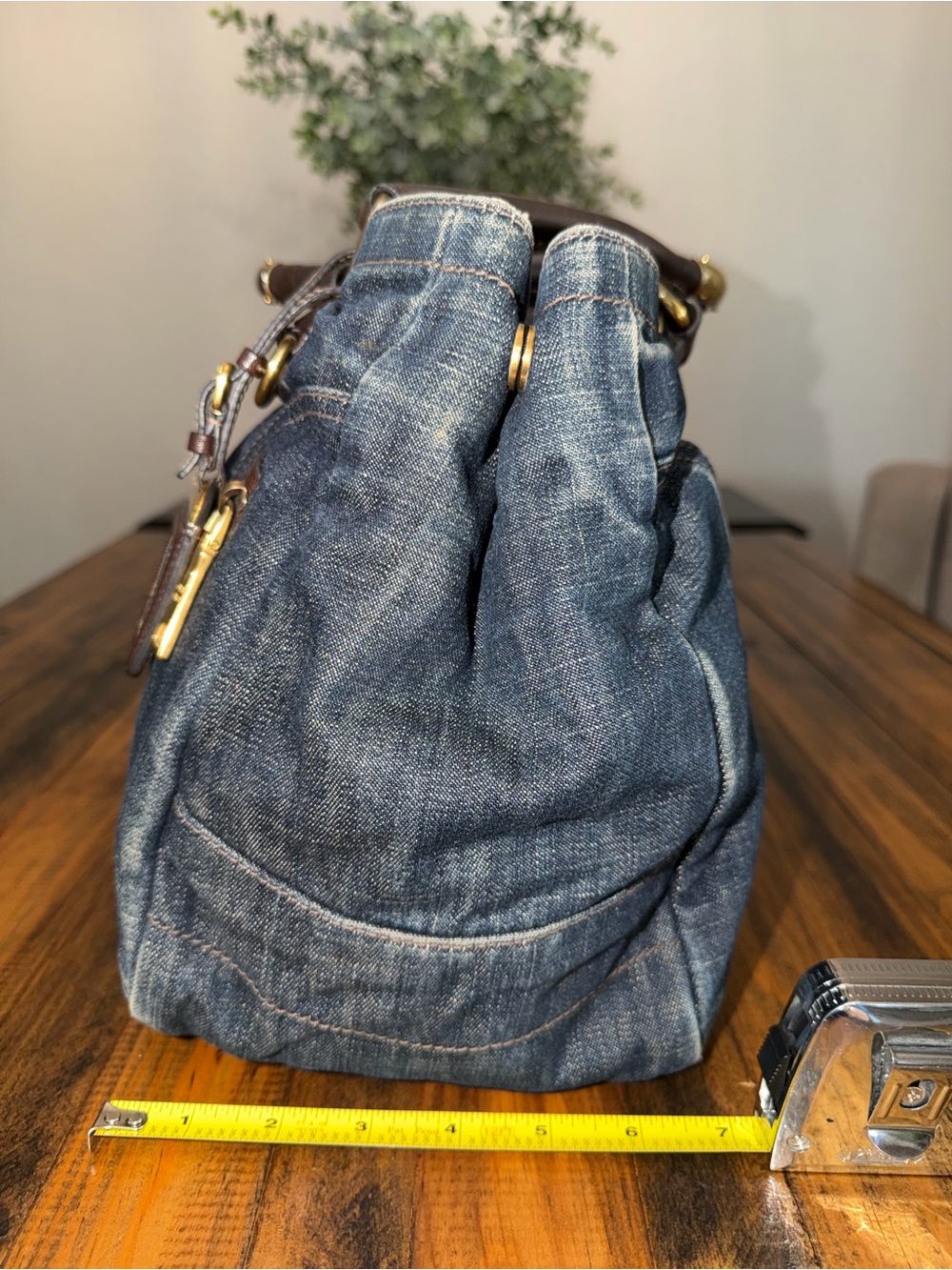 PRADA Denim & Vitello Leather Satchel - Picture 8 of 15